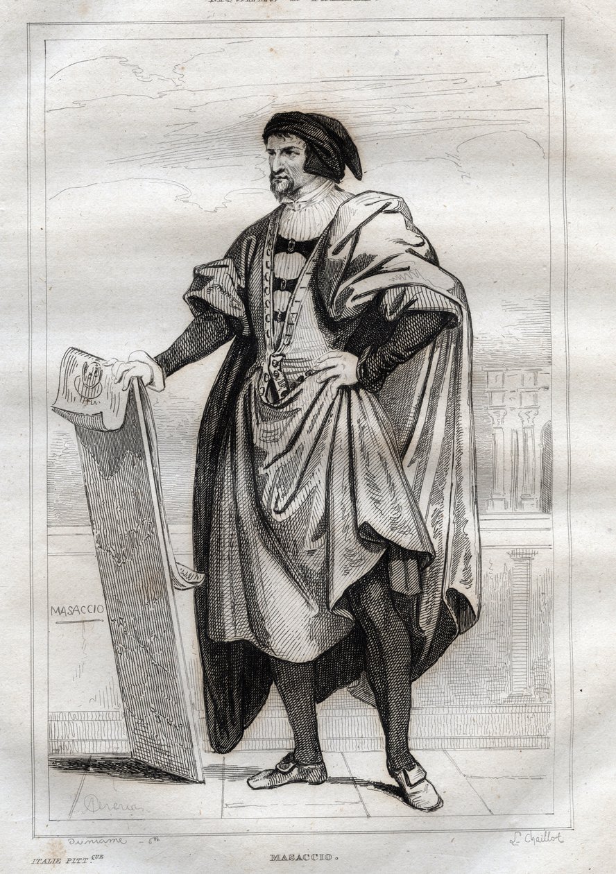 Retrato del pintor italiano Masaccio (Tommaso di Giovanni Cassai) (1401-1428) - Grabado de “Italia Pintoresca - Pintura Histórica y Descriptiva de Italia” por M. de Norvins, Ch. Nodier 1834-1836 de French School