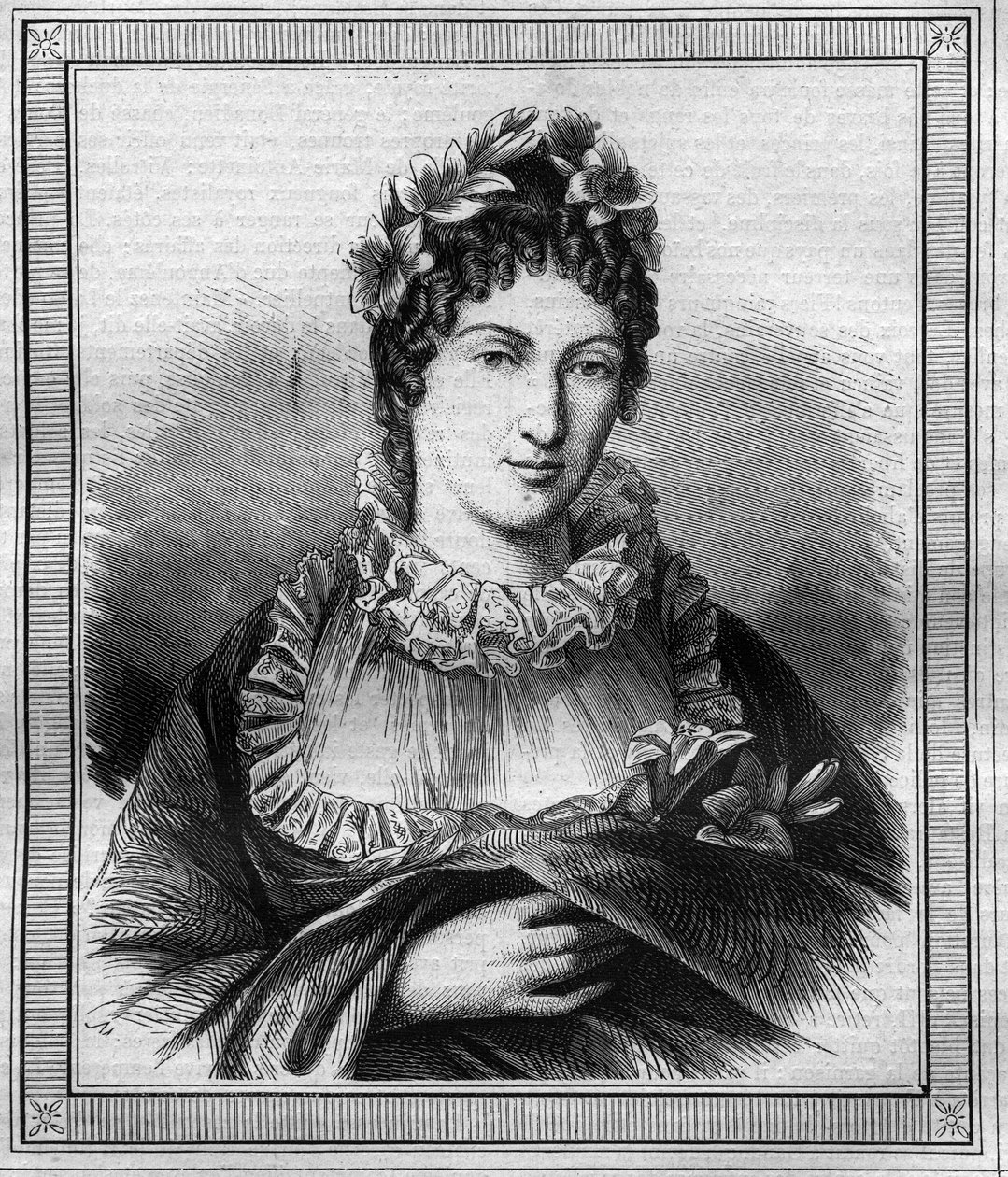 Retrato de la Duquesa de Angulema Marie Thérèse Charlotte de Francia conocida como Madame Royale (1778-1851). Grabado en “Historia de los Papas-Reyes-Reinas y Emperadores a través de los siglos” por Maurice Lachatre de French School