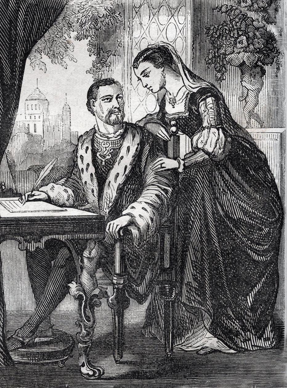 Retrato del Rey de Francia Enrique II (1519-1559) y Diana de Poitiers (1499-1566) - grabado de French School