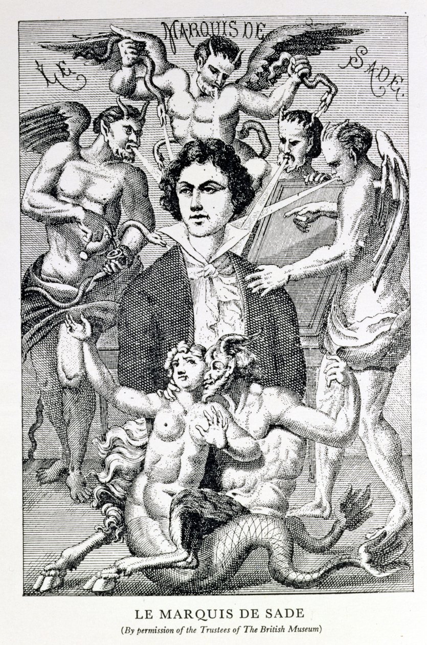 Retrato del Marqués de Sade Rodeado de Demonios (grabado) de French School