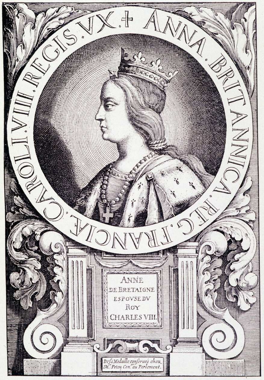 Retrato de la Reina de Francia Ana de Bretaña (1477-1514). Grabado de “Luis XII y Ana de Bretaña” por Paul Lacroix, ed. Georges Hurtrel de French School