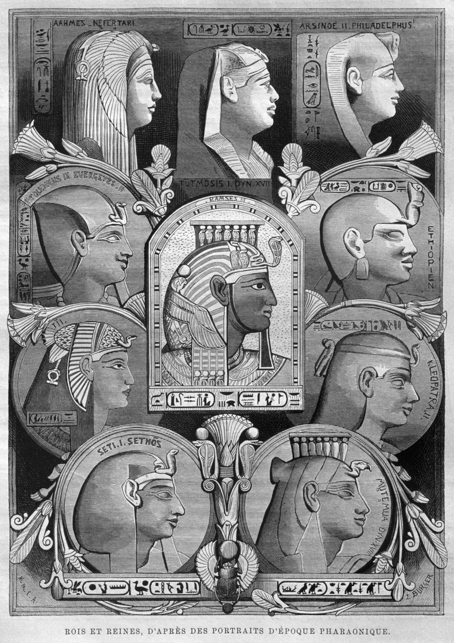 Retratos de reinas y reyes del Antiguo Egipto, de LEgypte de Georg Moritz Ebers (1837-98), 1881 de French School