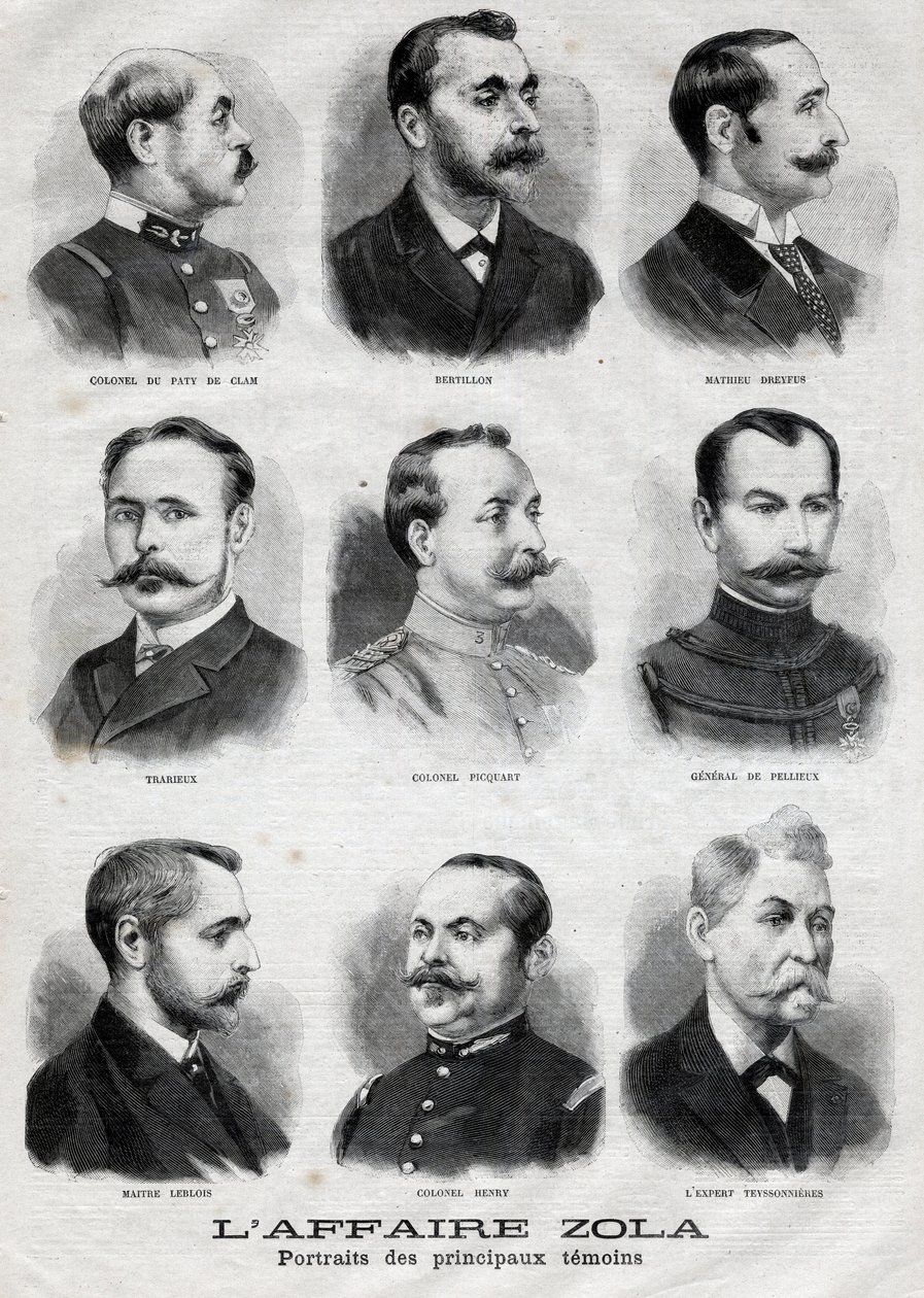 Retratos de los principales testigos en el caso Dreyfus Zola en 