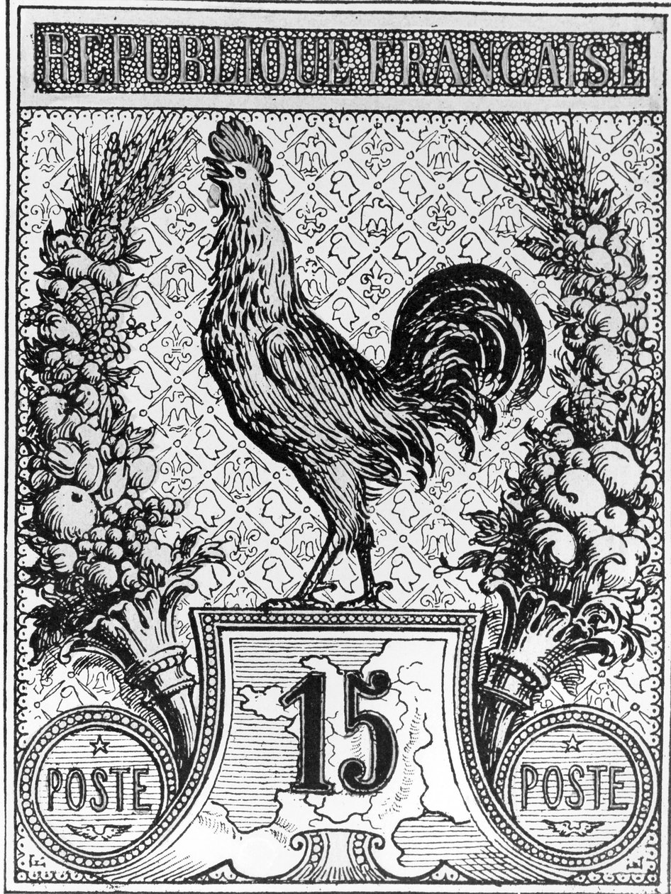 Sello postal que representa al Gallo Francés, emblema de la República Francesa, finales del siglo XIX de French School