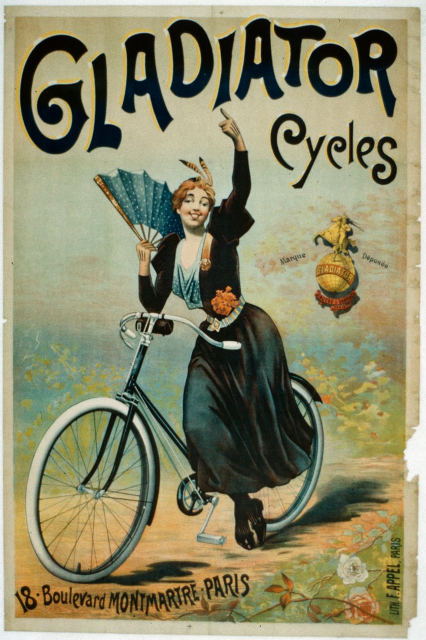 Póster publicitario de bicicletas Gladiator, Boulevard Montmartre, París de French School