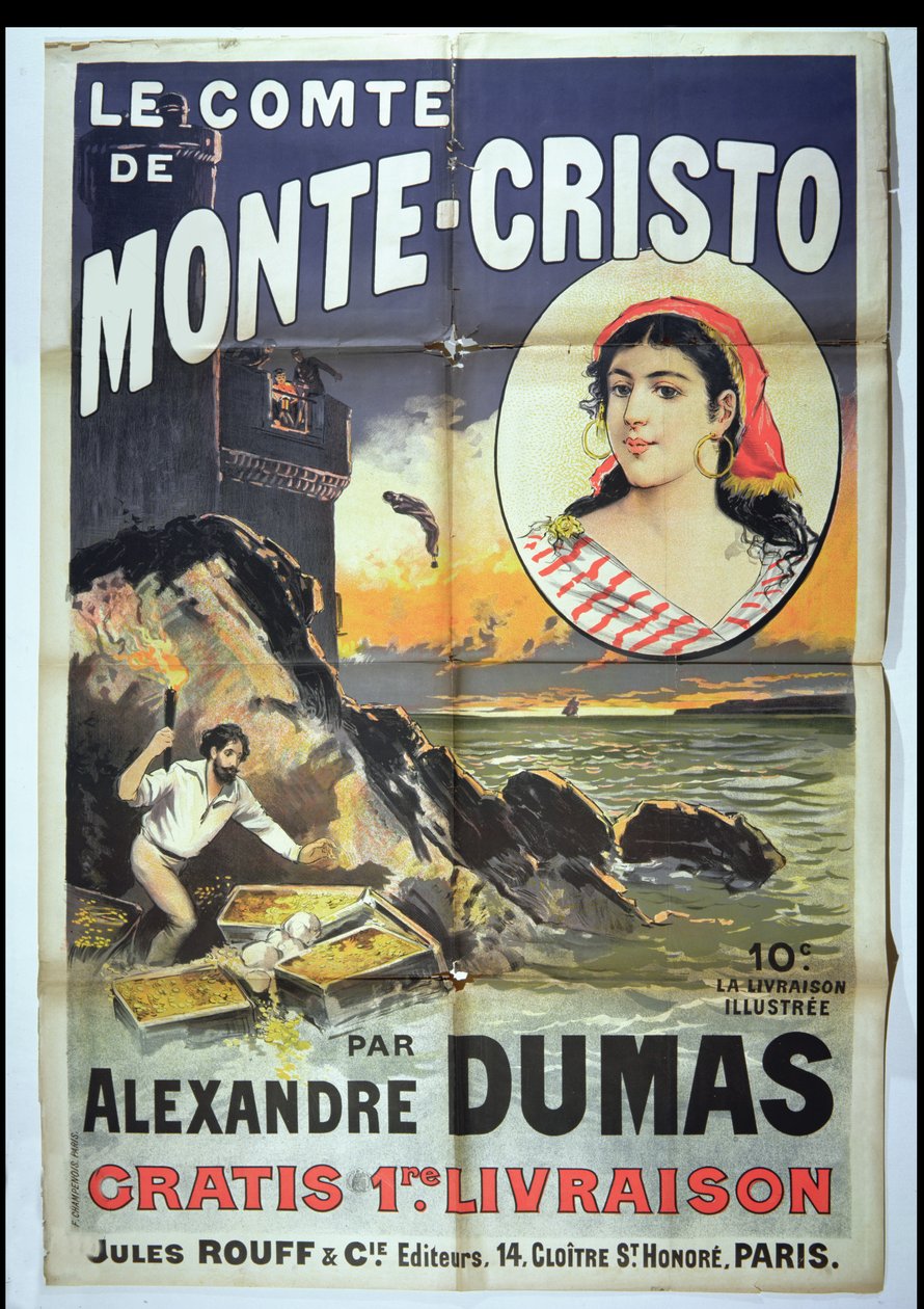 Póster publicitario de Le Comte de Monte Cristo de Alexandre Dumas Padre (1802-70) de French School