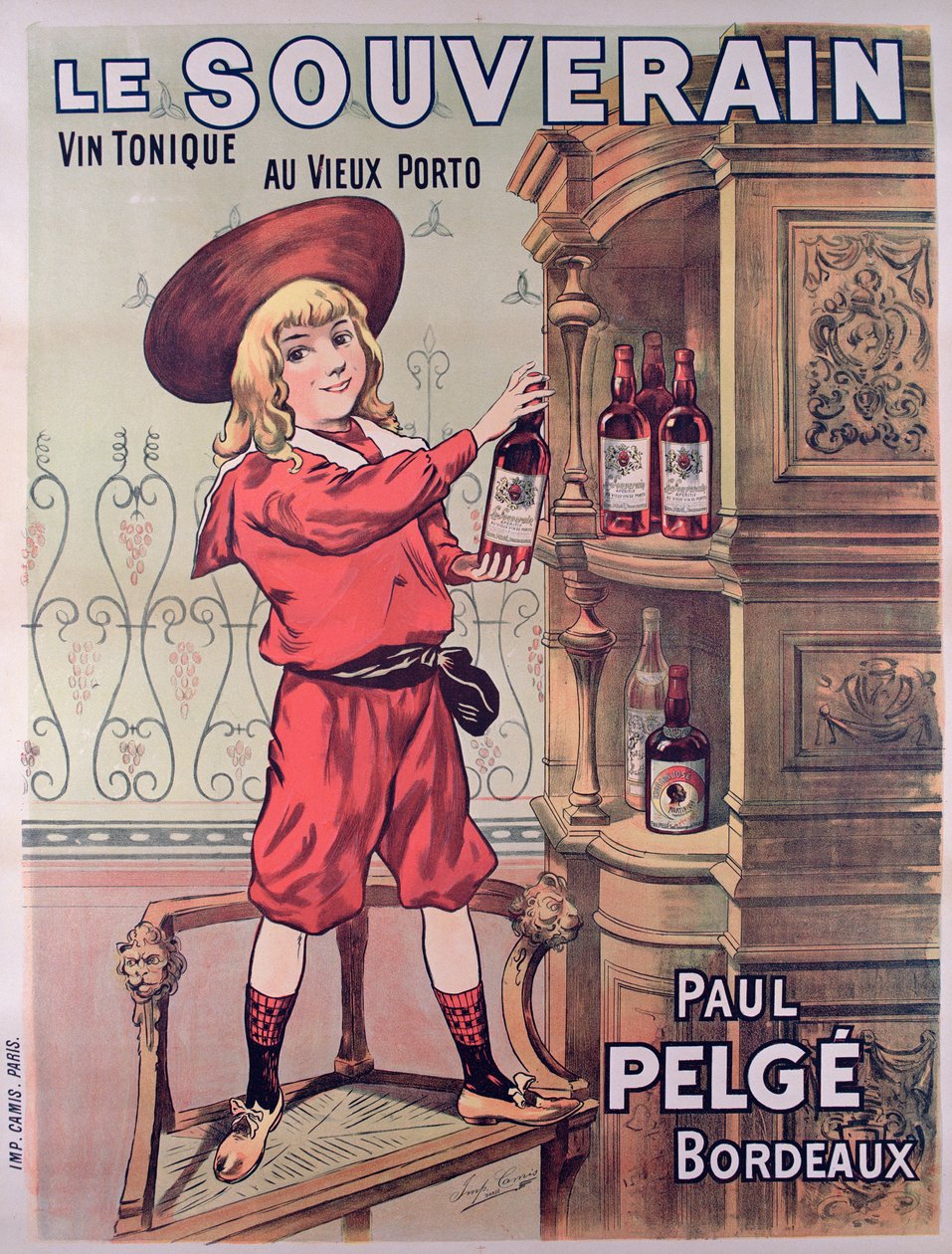 Cartel publicitario de Le Souverain, vino tónico francés hecho por Paul Pelge de French School