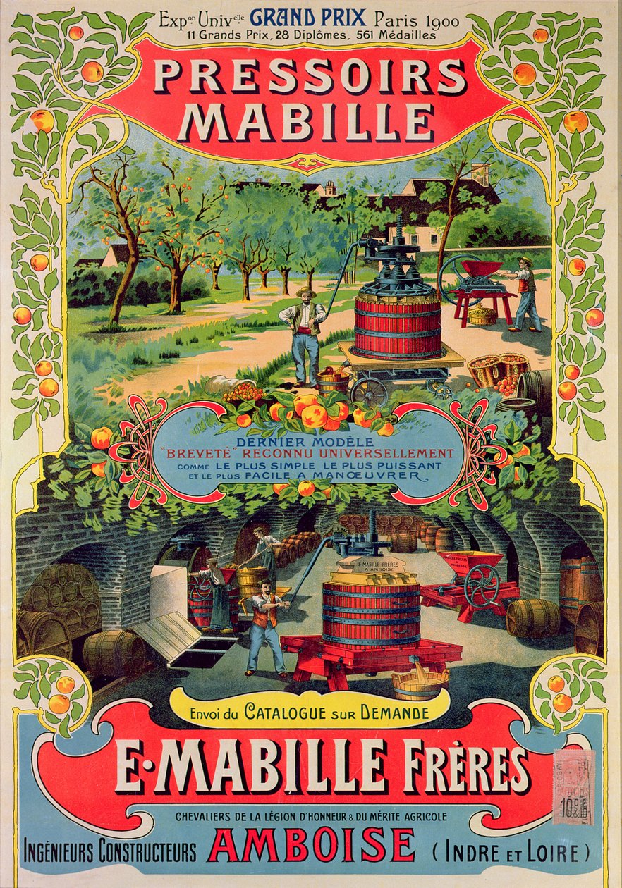 Póster publicitario de Pressoirs Mabille, en la Exposición Universal, París, 1900 de French School