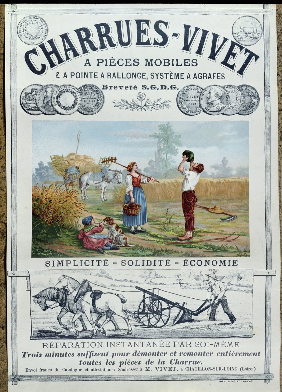 Cartel publicitario de arados Vivet, c.1891 de French School