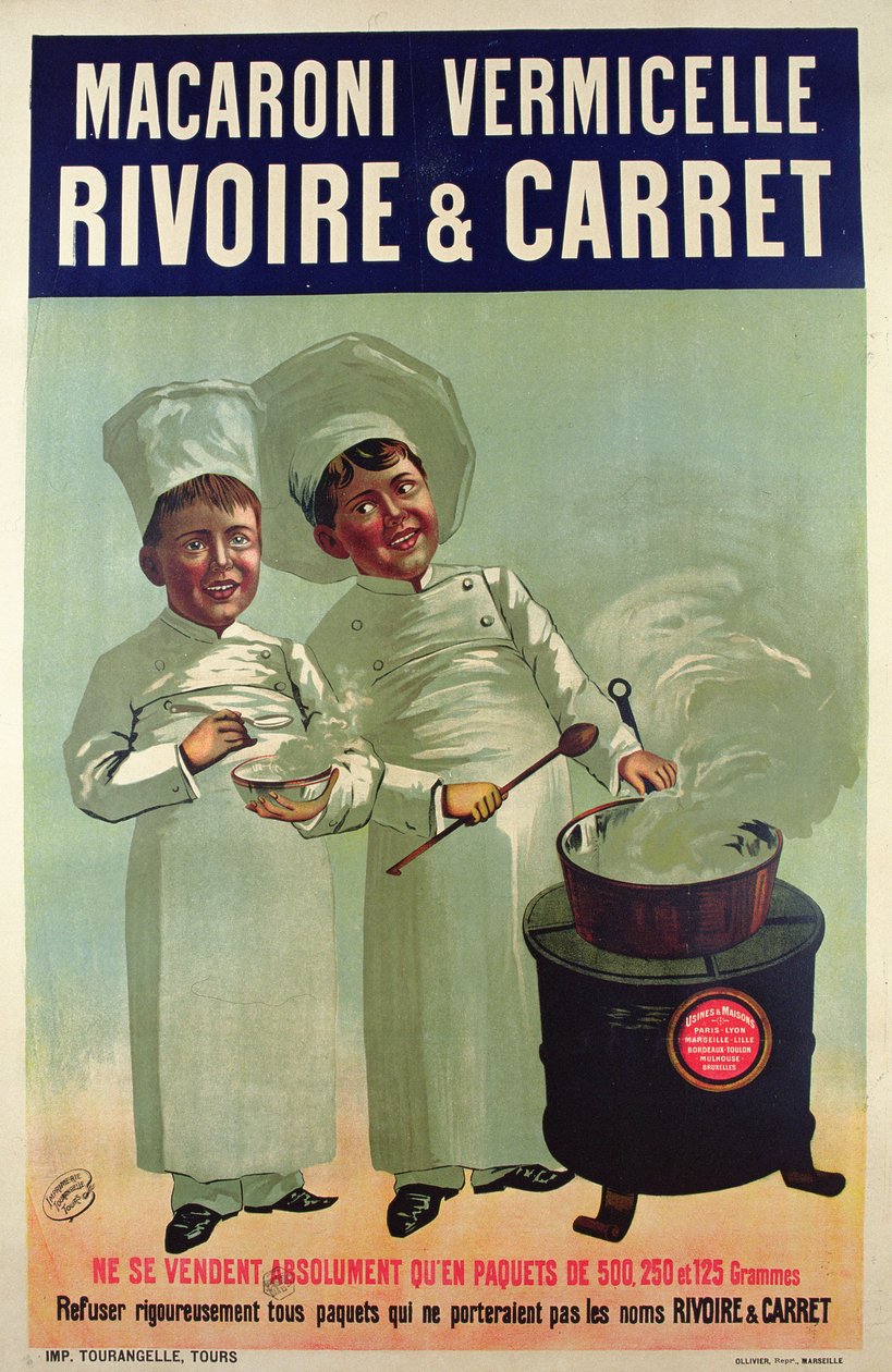 Póster publicitario de pasta hecha por Rivoire et Carret de French School