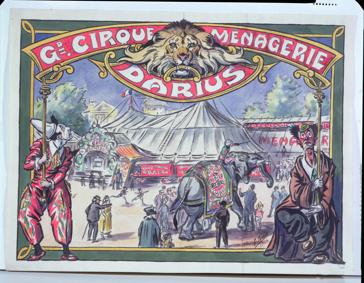 Póster publicitario del Gran Circo Menagerie Darius, 1924 de French School