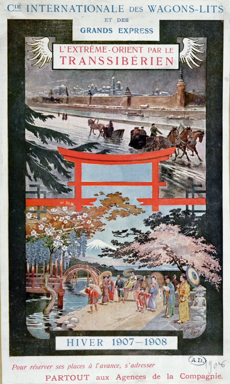 Cartel publicitario del Ferrocarril Transiberiano, invierno 1907-8 de French School