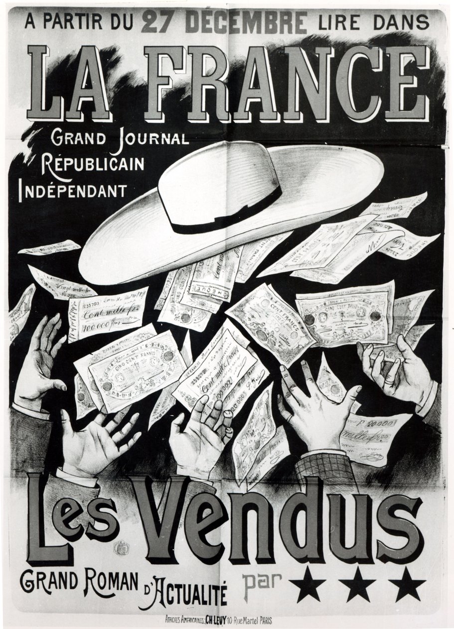 Póster publicitario de la novela Les Vendus sobre el Asunto de Panamá, c. 1892-95 de French School