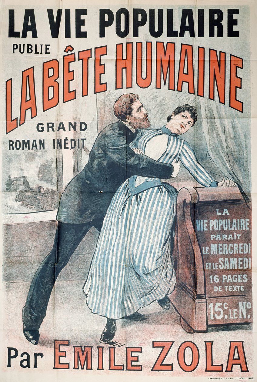 Póster publicitario de la publicación de La Bête Humaine de Émile Zola (1840-1902) en La Vie Populaire, c.1890 de French School