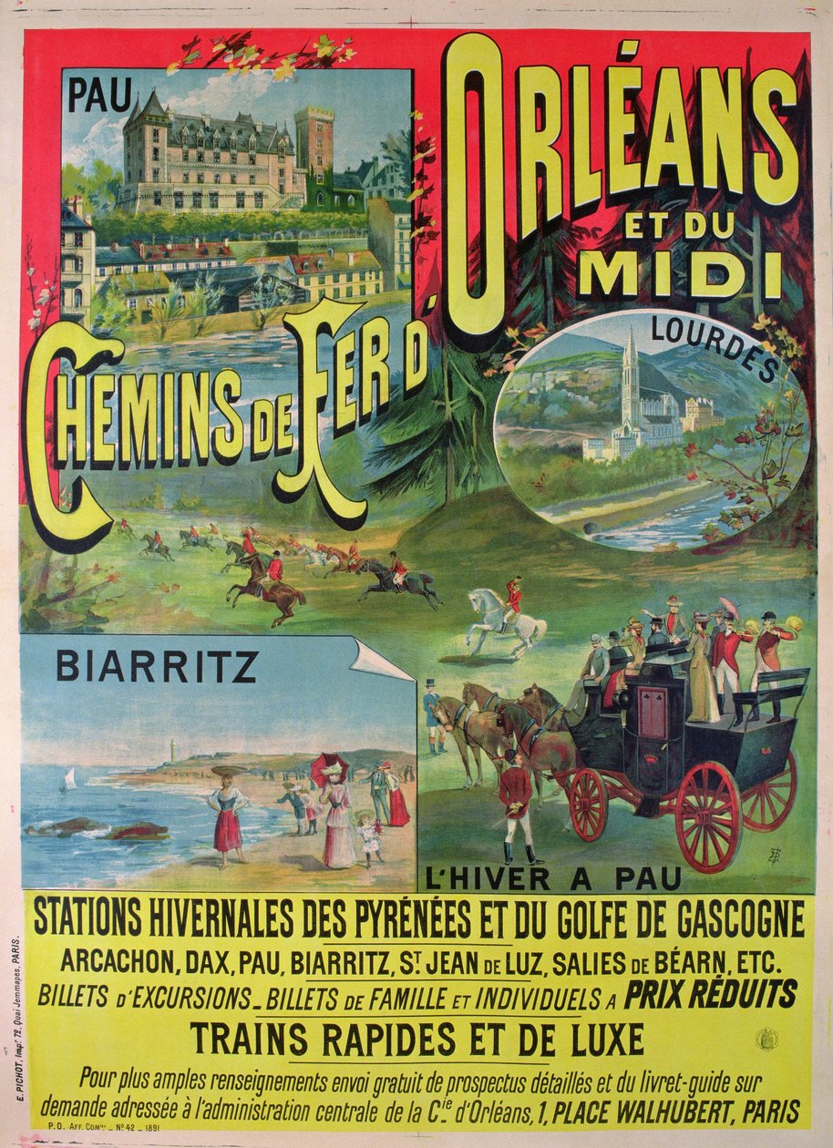 Póster publicitario de los ferrocarriles de Orleans y Midi, Francia de French School