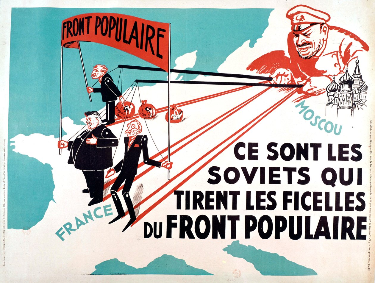 Cartel que representa a Edouard Herriot, Leon Blum como las marionetas de Moscú, c.1936 (cartel) de French School