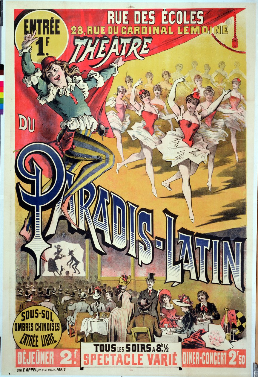 Cartel para el Théâtre du Paradis Latin, c.1880-90 de French School