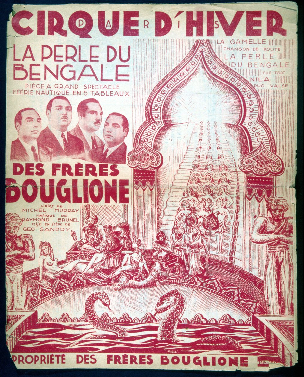 Cartel para el espectáculo de los hermanos Bouglione “La perla de Bengala” en el Cirque d