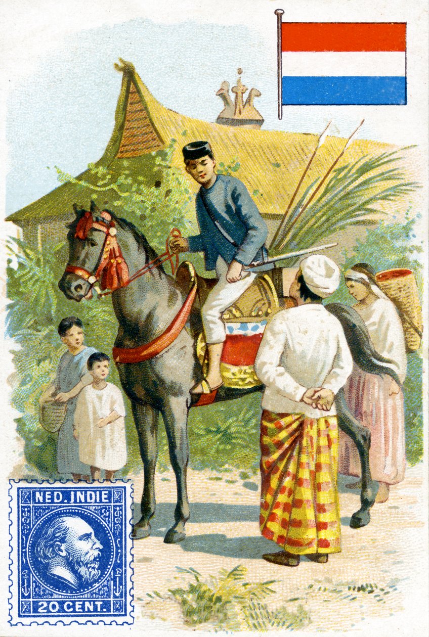 Cartero entregando una carta en las Indias Orientales Neerlandesas, finales del siglo XIX de French School