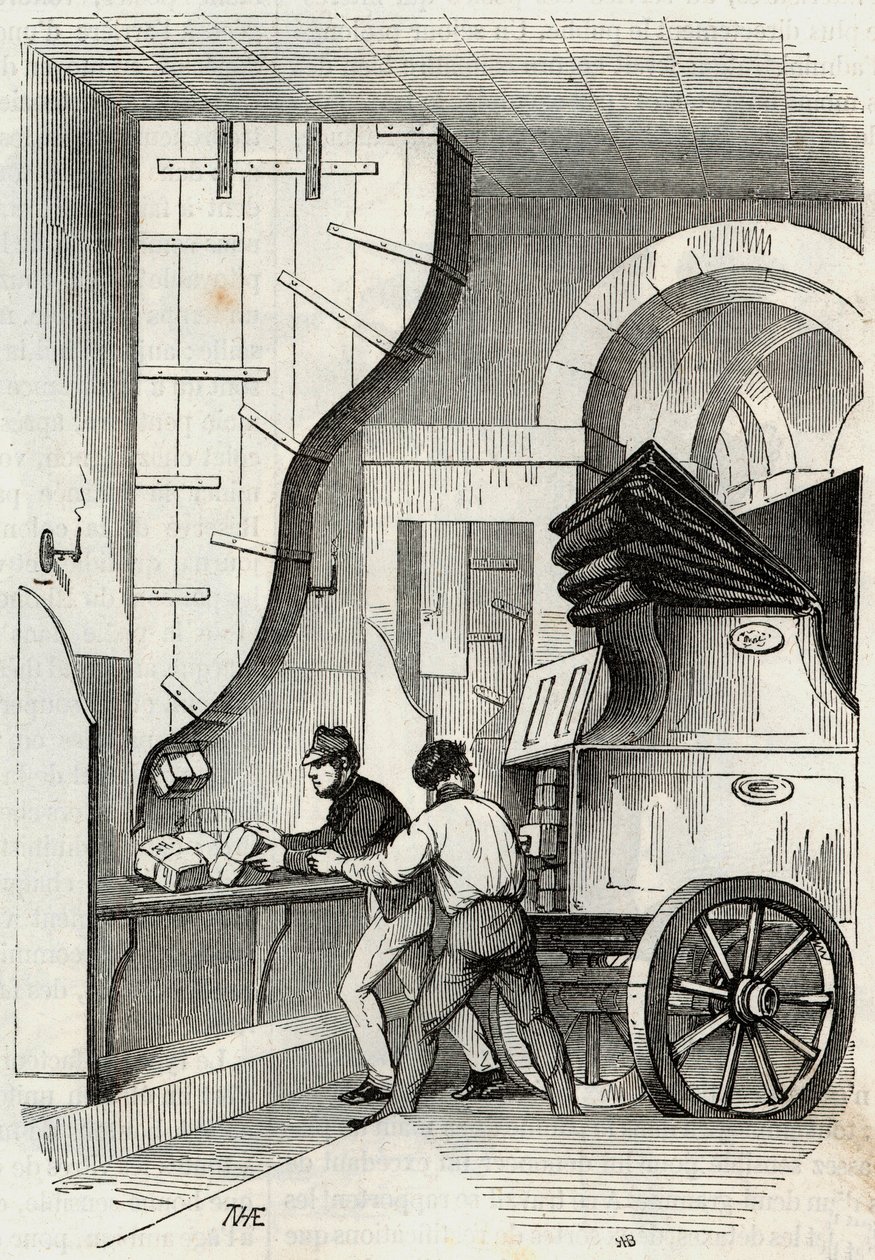 Correos: la carga del trunk poste - Grabado en "Tableau-de-Paris" por Edmond Texier 1852 de French School