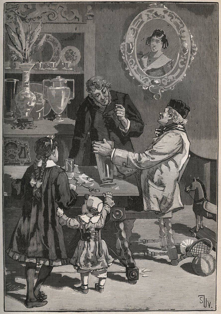 Potichomy, un proceso del siglo XIX para imitar jarrones de porcelana de China y Japón. Grabado de 1880 en "Les arts et metiers illustres" por Adolphe BITARD de French School