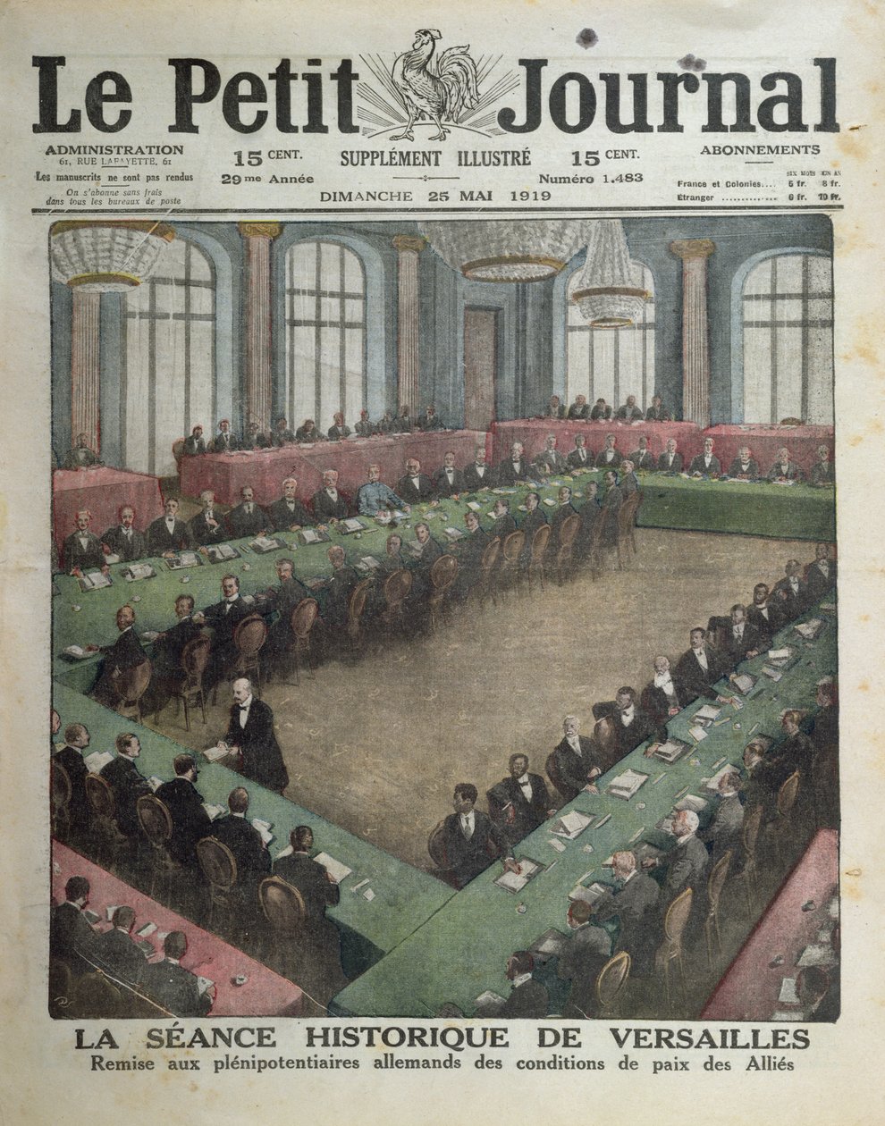 Presentación de las Condiciones de Paz Aliadas a los Delegados Alemanes el 7 de mayo de 1919 en Versalles, portada de Le Petit Journal, 25 de mayo de 1919 de French School