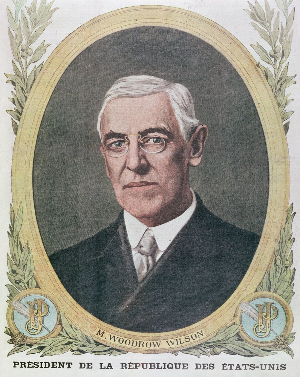 Presidente Woodrow Wilson (1856-1924), ilustración de Le Petit Journal 1917 de French School