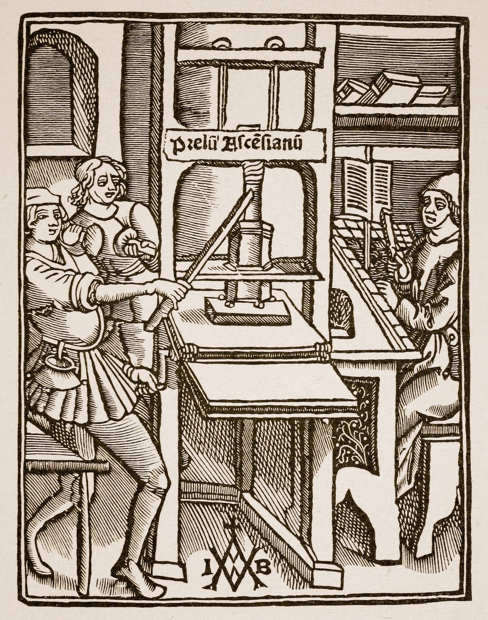 Prensa de impresión, página de título de Hegesippus, impreso por Jodocus Badius Ascensius, París, 1511 de French School