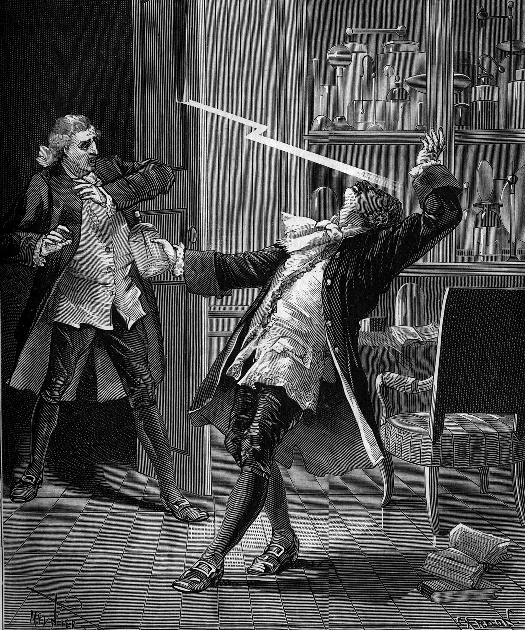 El profesor Georges Guillaume Richmann (1711-1753) murió en su taller tras un experimento con un electrómetro de French School