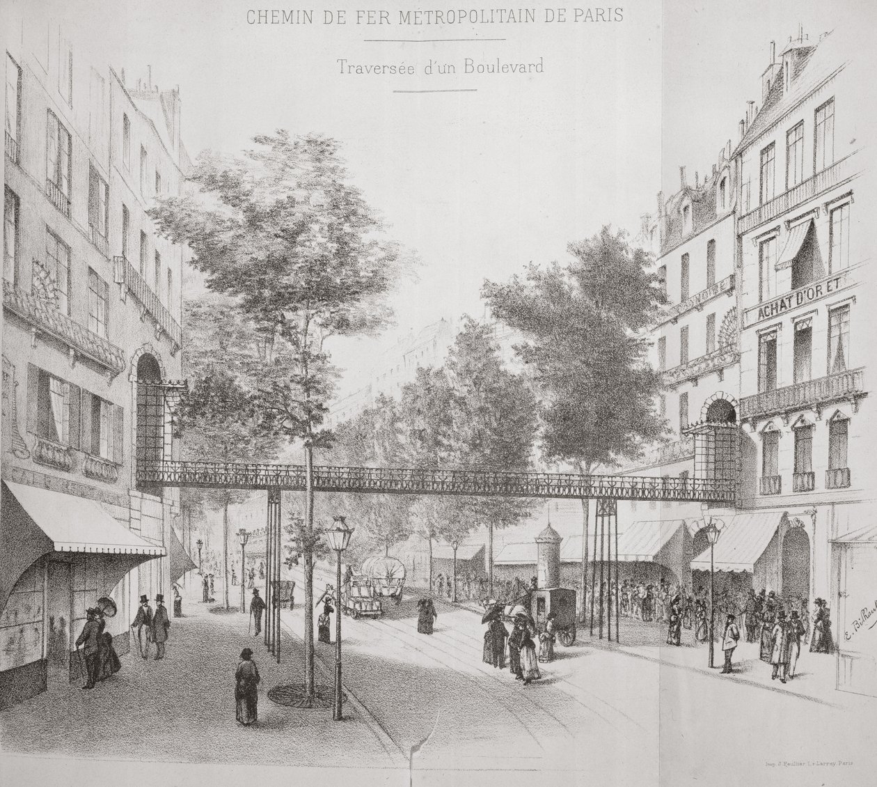 Proyecto para un Sistema de Metro Elevado en París, 1886 de French School