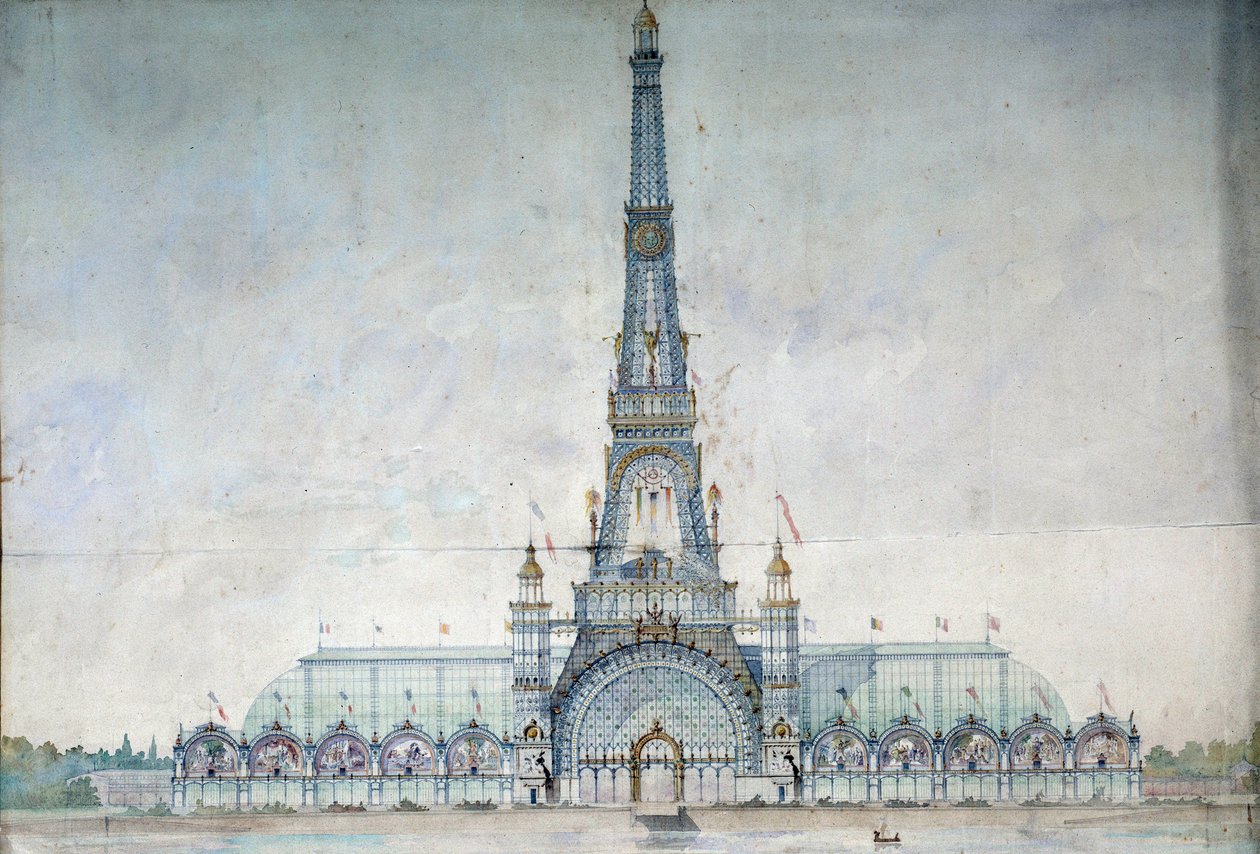 Proyecto rechazado para modificar la Torre Eiffel para la exposición de 1889 por Gustave Raulin de French School