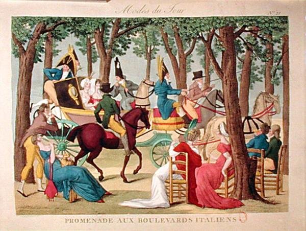 Paseo por el Boulevard des Italiens en París, principios del siglo XIX de French School