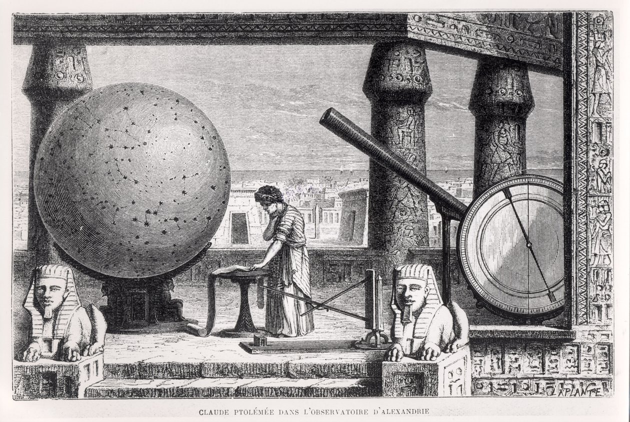 Ptolomeo (c.90-168) (Claudio Ptolomeo) en el observatorio de Alejandría, de La Vie des Savants Illustres por Louis Figuier de French School
