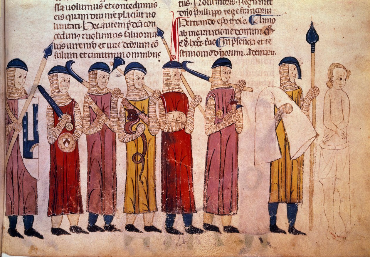 Castigo del culpable. Miniatura del manuscrito “Costumbres de Toulouse” de French School