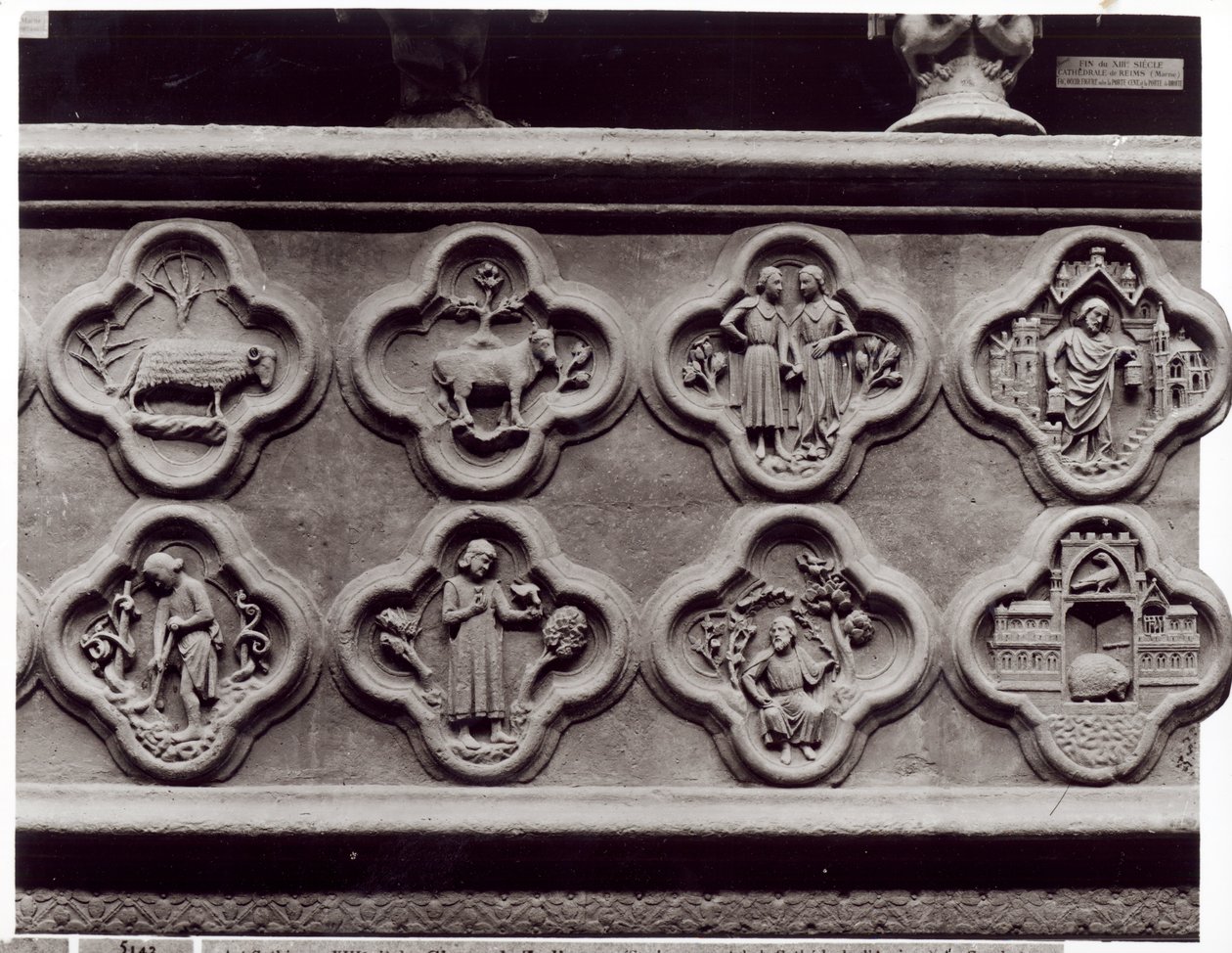 Cuatrofoilos con los Signos del Zodiaco, Trabajos del Año, y los profetas Sofonías y Ezequiel, de la Catedral de Notre-Dame en Amiens (molde de yeso) de French School