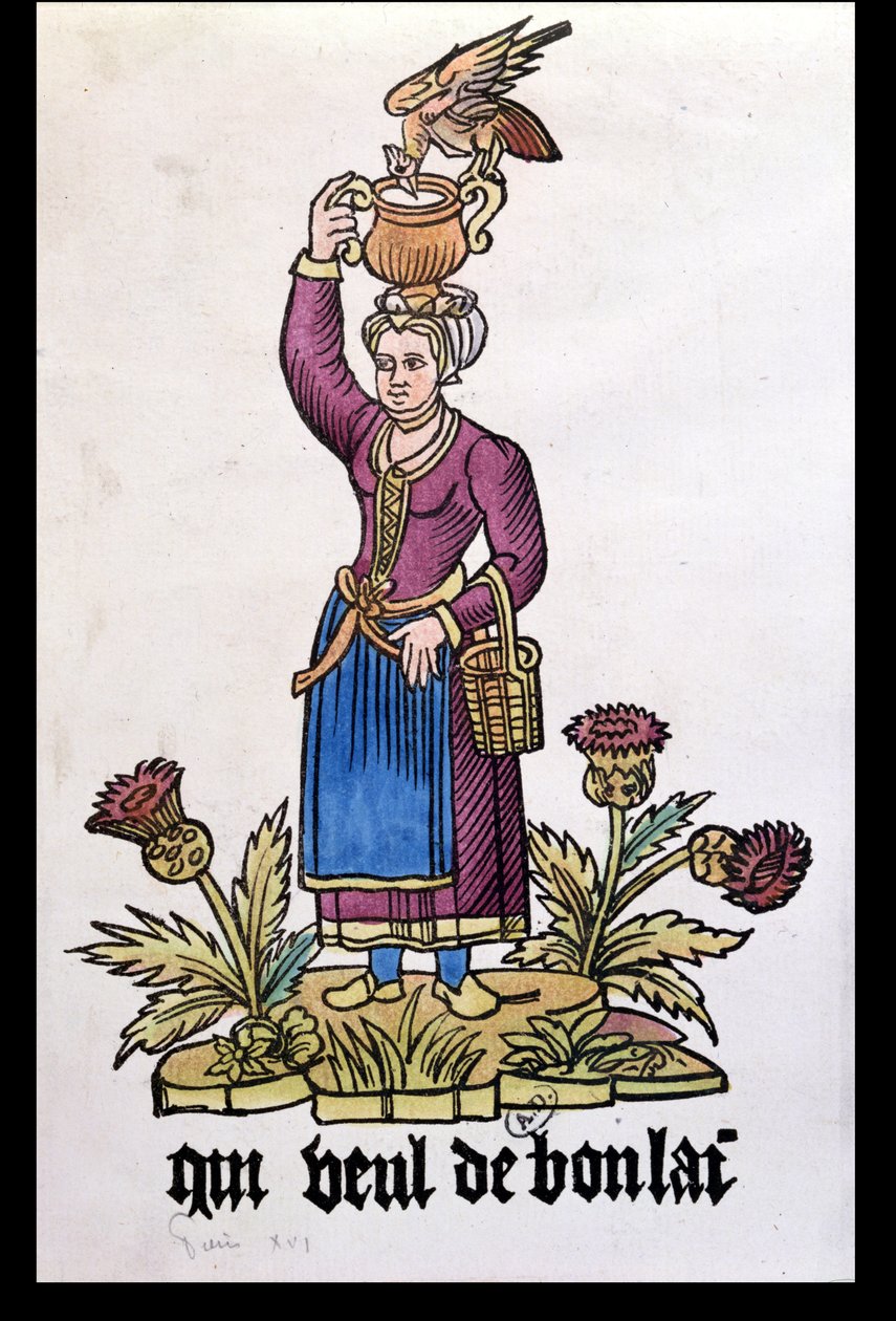 Qui Veut du Bon Lait, lechera de la serie Les Cris de Paris, copia de una edición de 1515 de French School