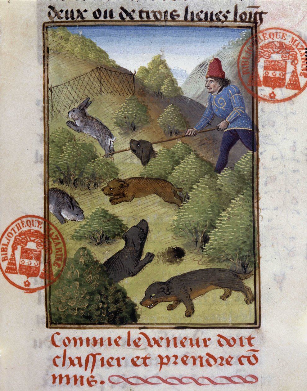 Caza de conejos - en "El libro de caza de Gaston Phoebus, Conde de Foix, Señor de Béarn" de French School