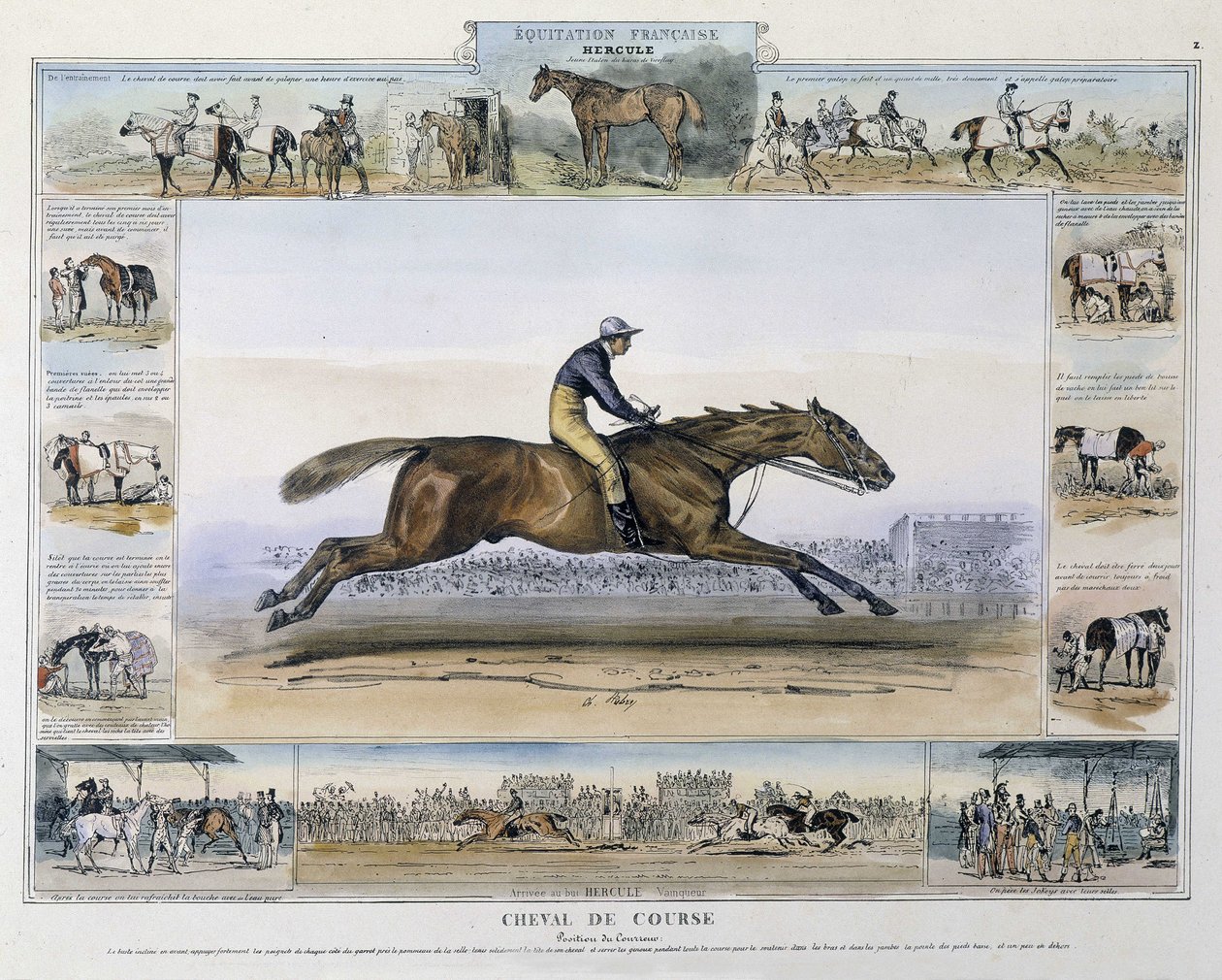 Caballo de carreras en "Historia pintoresca de la equitación antigua y moderna" por Charles Aubry de French School