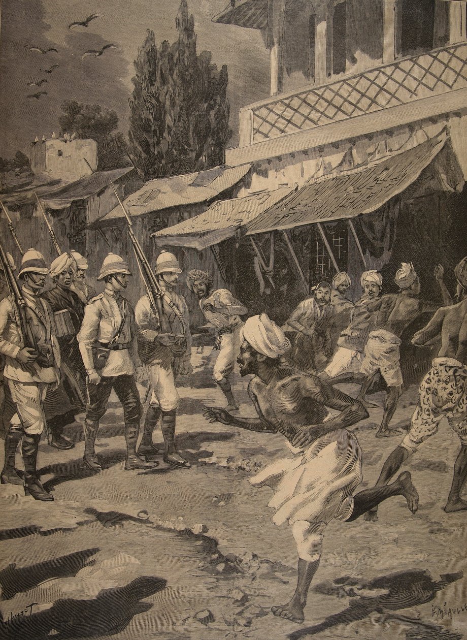 Rebelión en Bombay, ilustración de Le Petit Journal: Suplemento ilustrado, 1898 de French School