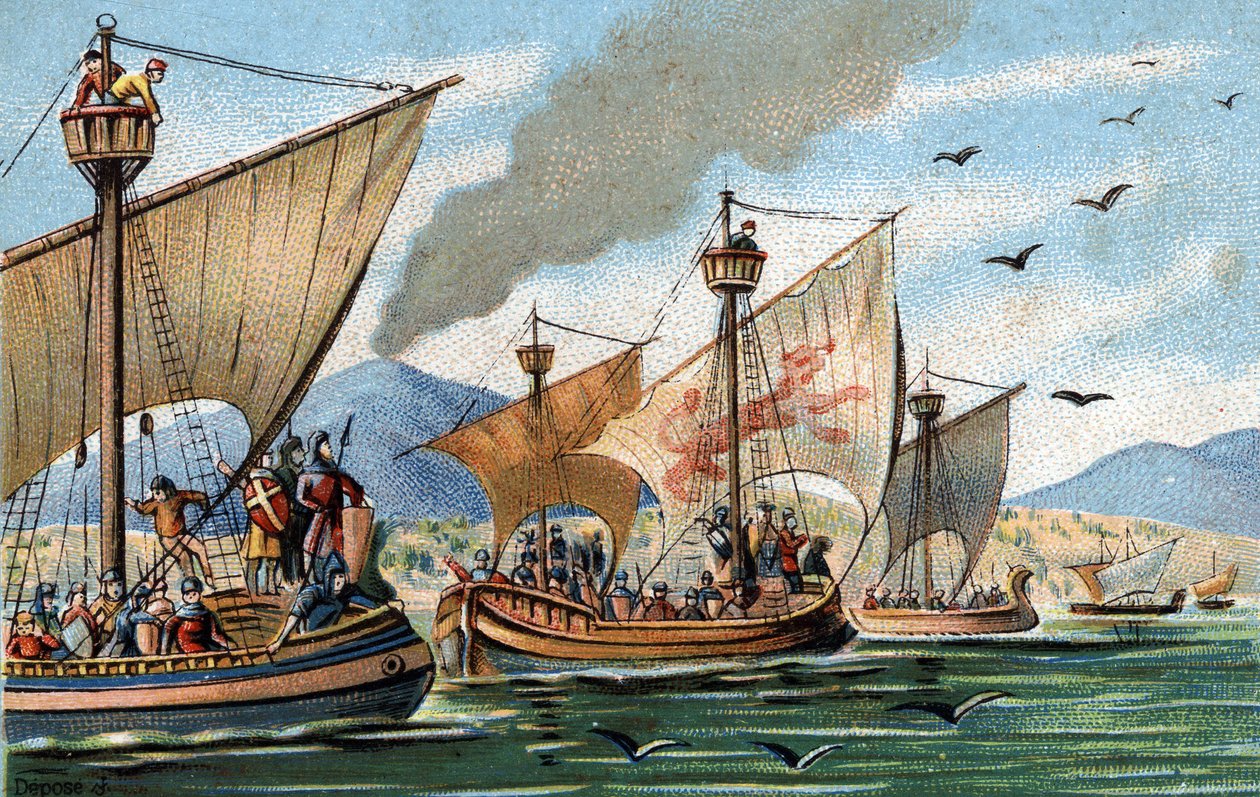 Reconquista de Sicilia Oriental sobre los árabes: Roger de Hauteville conquista Puglia y Calabria y aniquila la flota sarracena en Palermo de French School