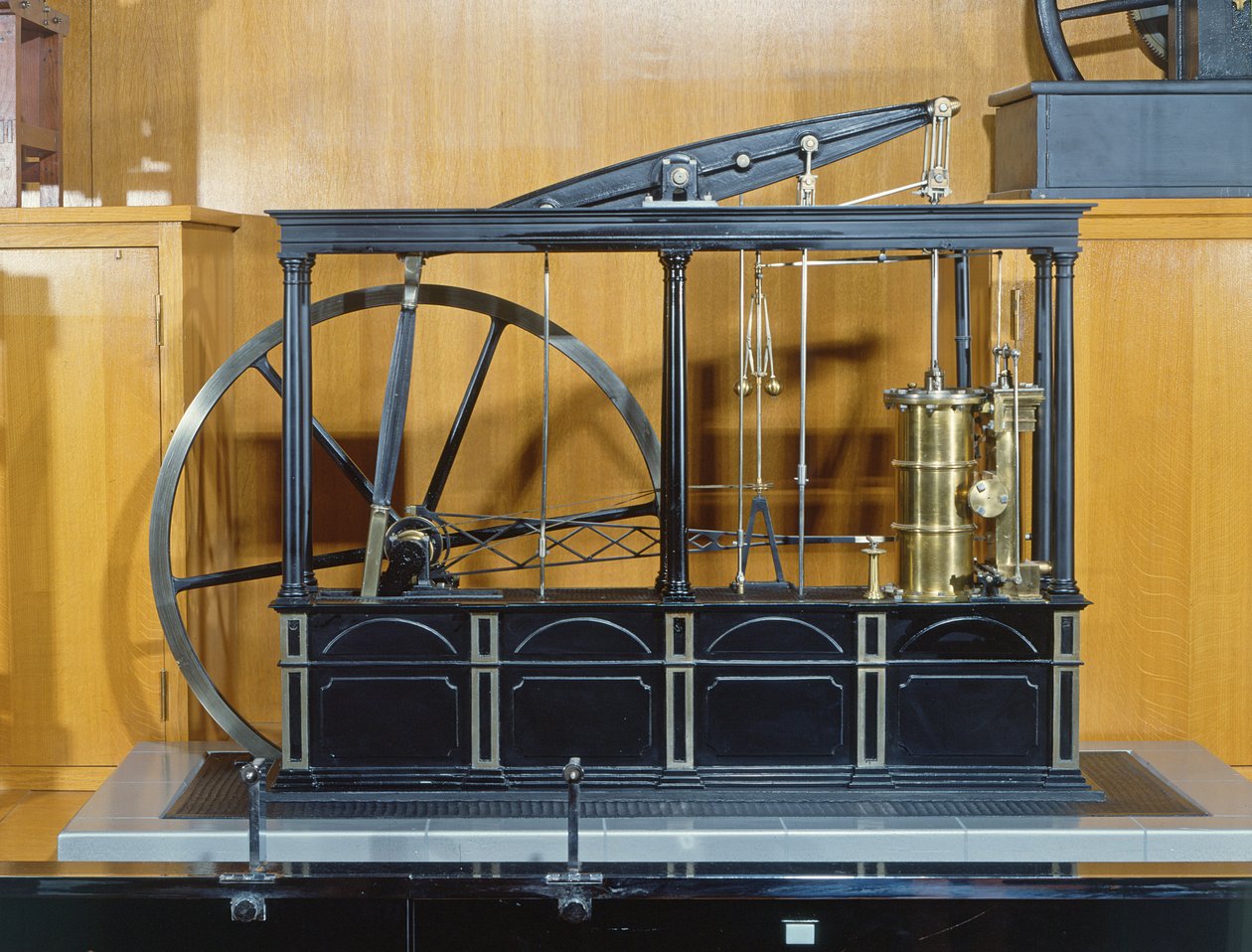 Reconstrucción de la máquina de vapor diseñada por James Watt (cobre y vidrio) de French School