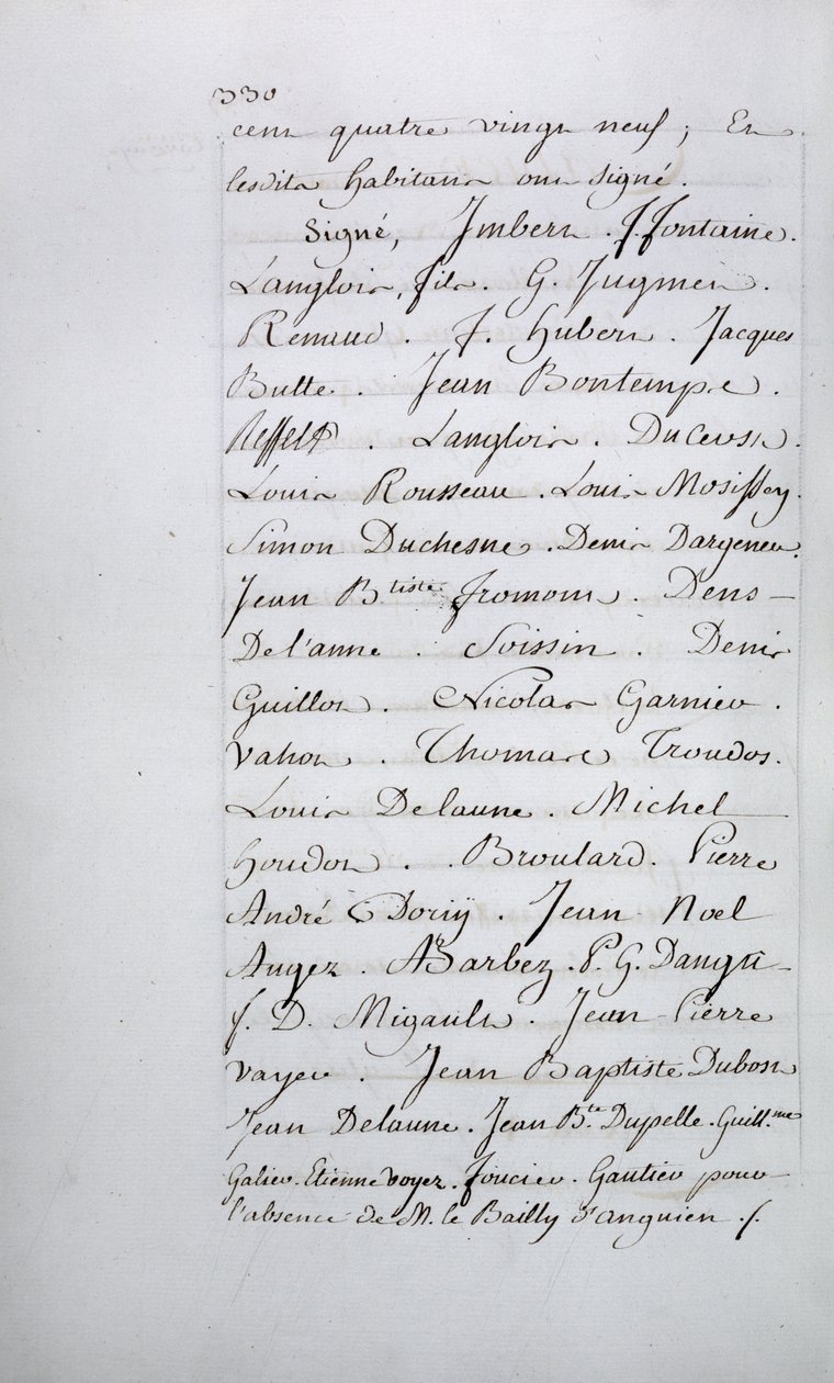 Registro de agravios de la parroquia de Taverny, página 330 con firmas, abril de 1789 de French School