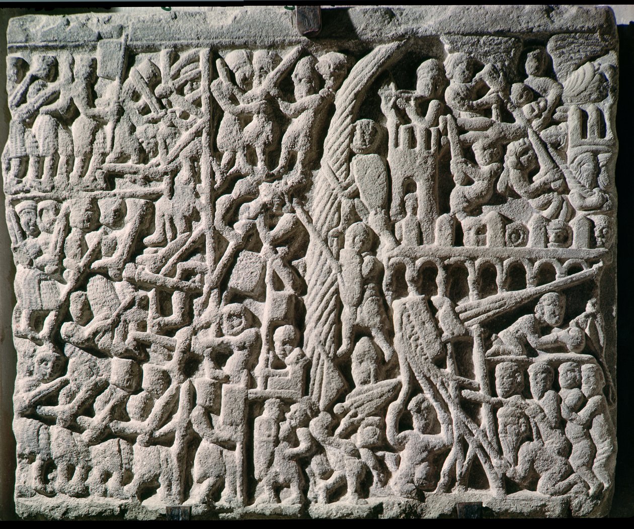 Relieve que representa el Asedio de Carcasona por Simón de Montfort (c.1160-1218) en 1209 de French School