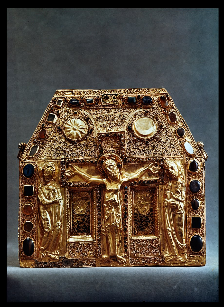 Relicario de Pipino I (803-38) Rey de Aquitania (madera recubierta de oro incrustado con piedras preciosas) de French School