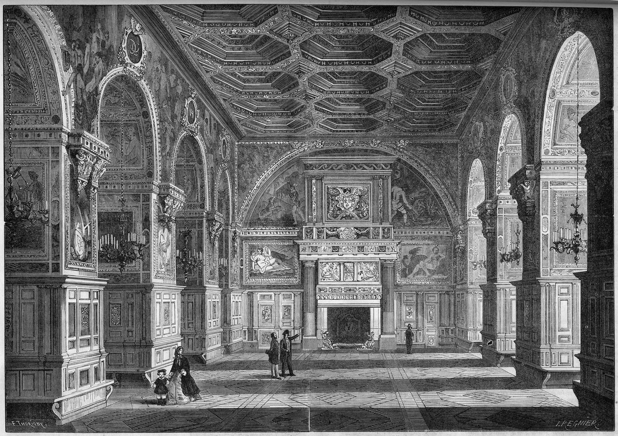 Arquitectura renacentista: vista general del salón de baile con techo francés realizado por Niccolò dell