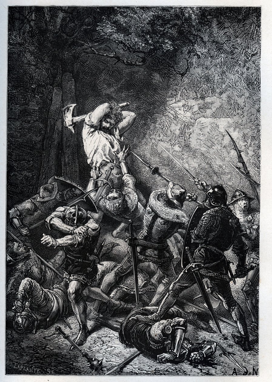 Representación del Gran Ferre (ca. 1330-ca. 1358) héroe picardo de la Guerra de los Cien Años - grabado de “L