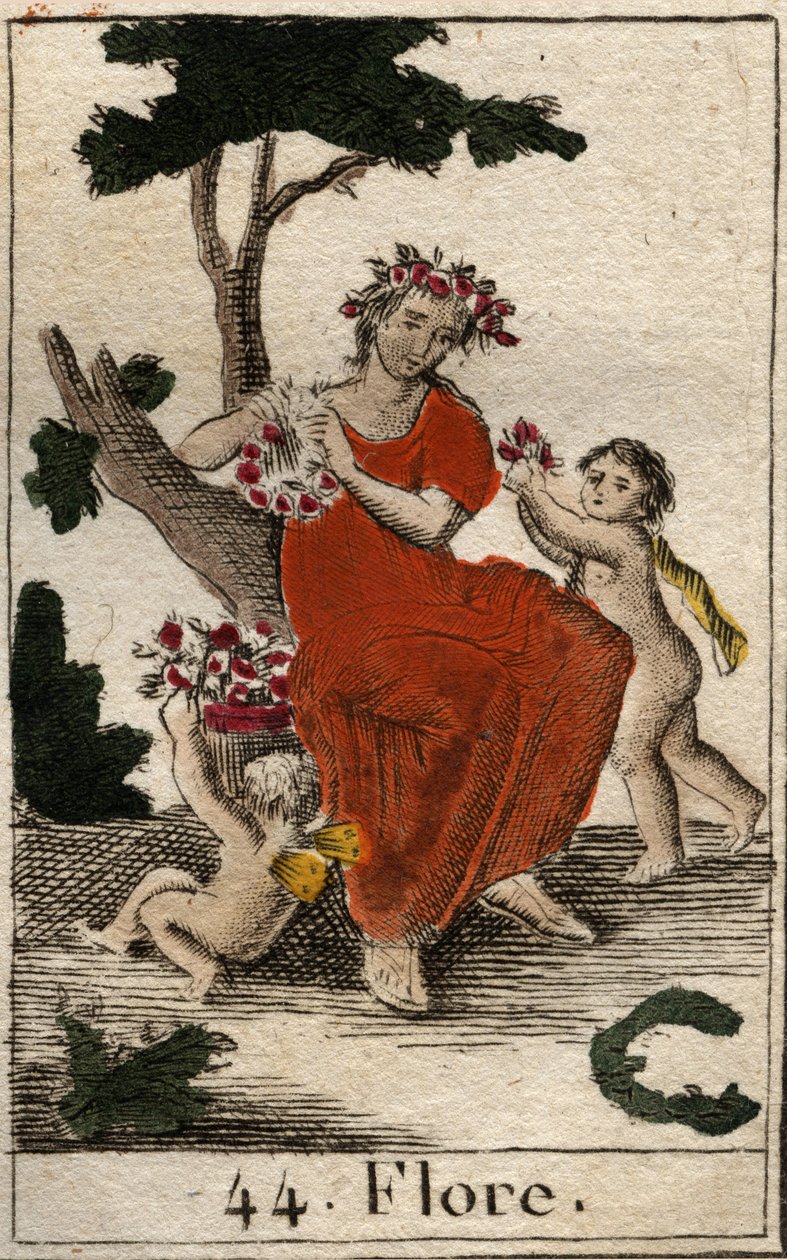 Representación de Flora, diosa de las flores. De "Mitología de la Juventud" por Pierre Blanchard 1803 de French School