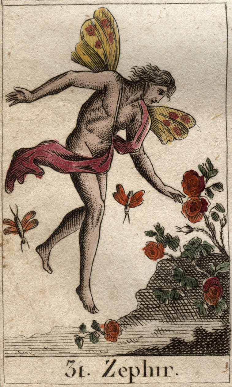 Representación de Céfiro, personificación del viento del oeste. De “Mitología de la Juventud” por Pierre Blanchard 1803. de French School