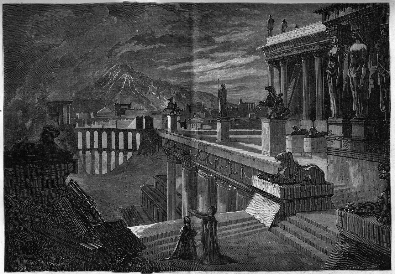 Representación de una ópera: “Herculanum” con libreto de Joseph Mery (1798-1866) y T. Hadot y música de Felicien David (1808-1876). La ciudad de Herculanum en el momento de su destrucción durante la erupción del Vesubio (última escena del Acto V). de French School