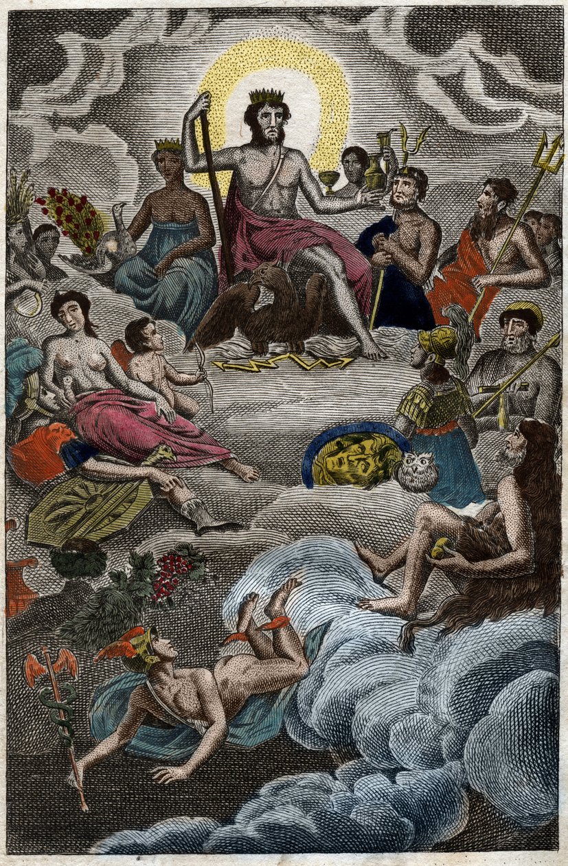 Representación de la Asamblea de los Dioses en el monte Olimpo o los Doce Olímpicos. De “Mitología de la Juventud” por Pierre Blanchard 1803. de French School